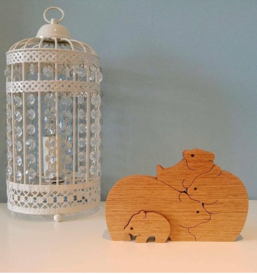 Bear Family, 4 wooden handmade bears beautiful present 