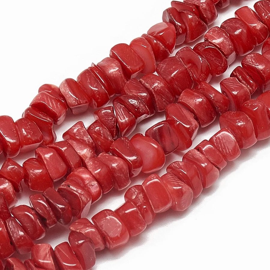 Red Coral 5-8mm Smooth Chips, Grade A, Dyed Natural Sustainable Organic Beads, 1