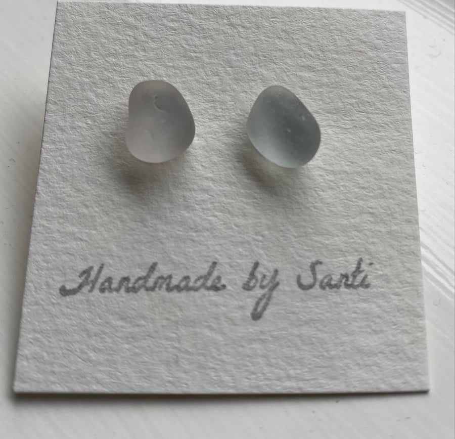 Beautiful round Sea glass stud earrings 