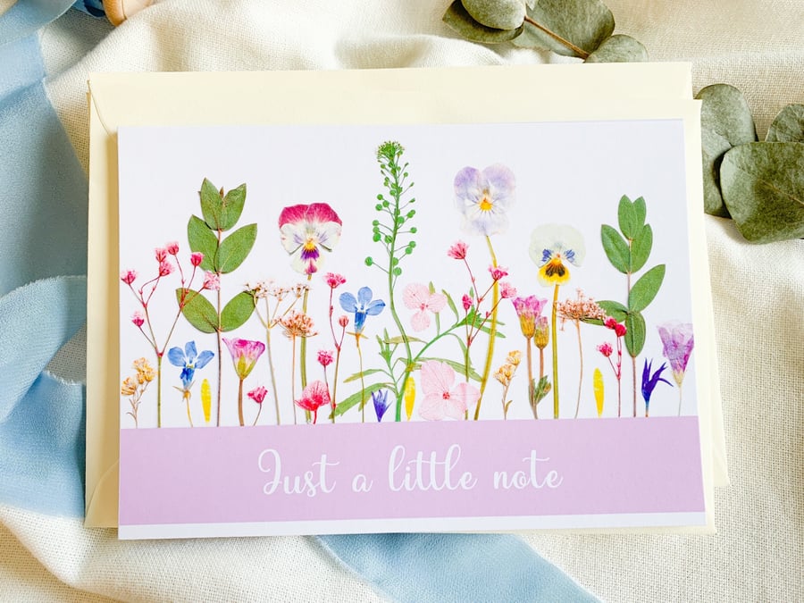 Just a Little Note WildFlower Notecard Set of 8 Pressed Flower Notecard Flower