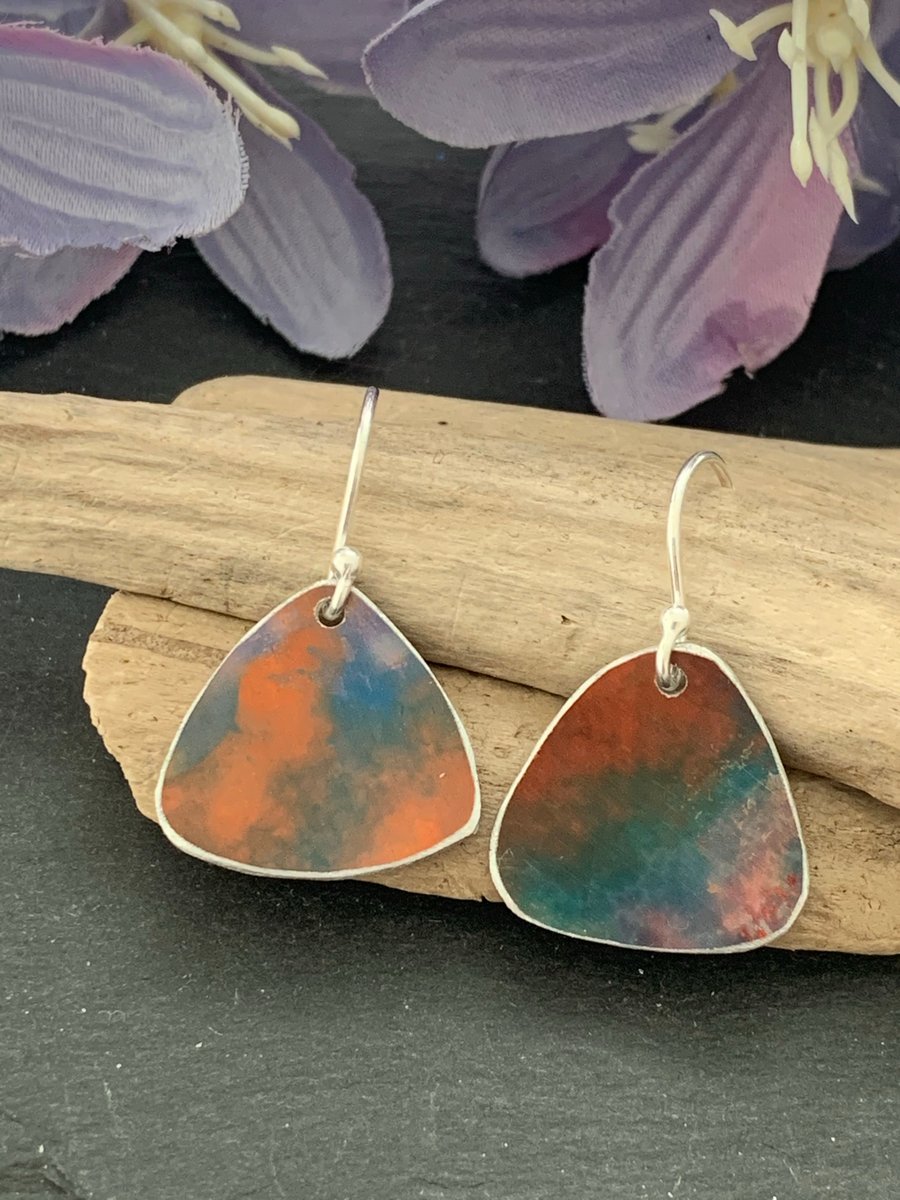 Printed Aluminium and sterling silver earrings - Orange and Blue