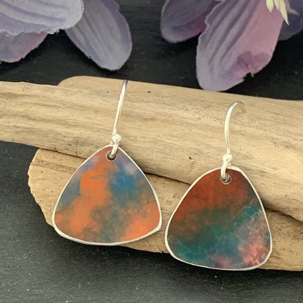 Printed Aluminium and sterling silver earrings - Orange and Blue
