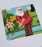 Golfing Santa - fabric greetings card with button - Birthday or Christmas - Image 2
