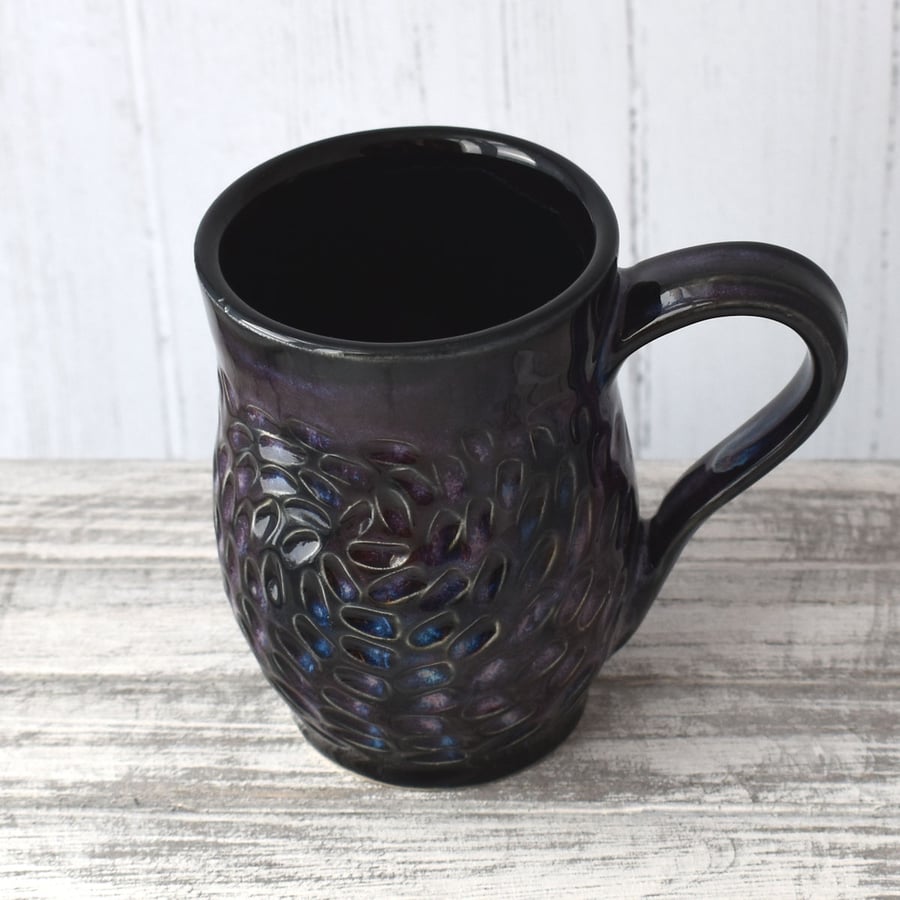 18-53 Carved black Ceramic Stoneware Mug (UK postage included)