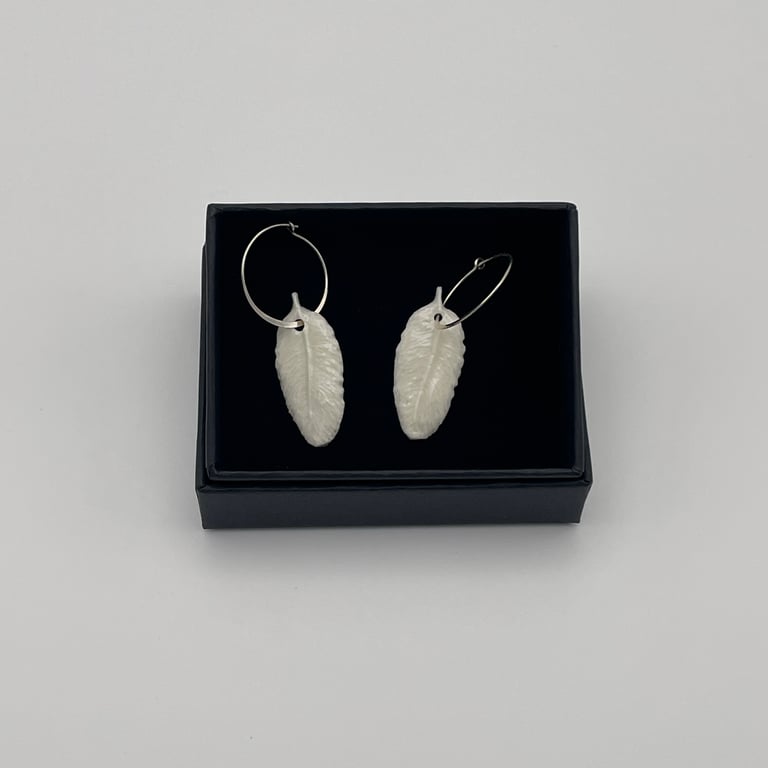 Porcelain white feather earrings