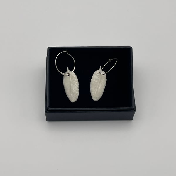 Porcelain white feather earrings