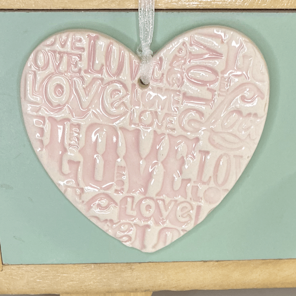 Ceramic love heart decoration LOVE pink