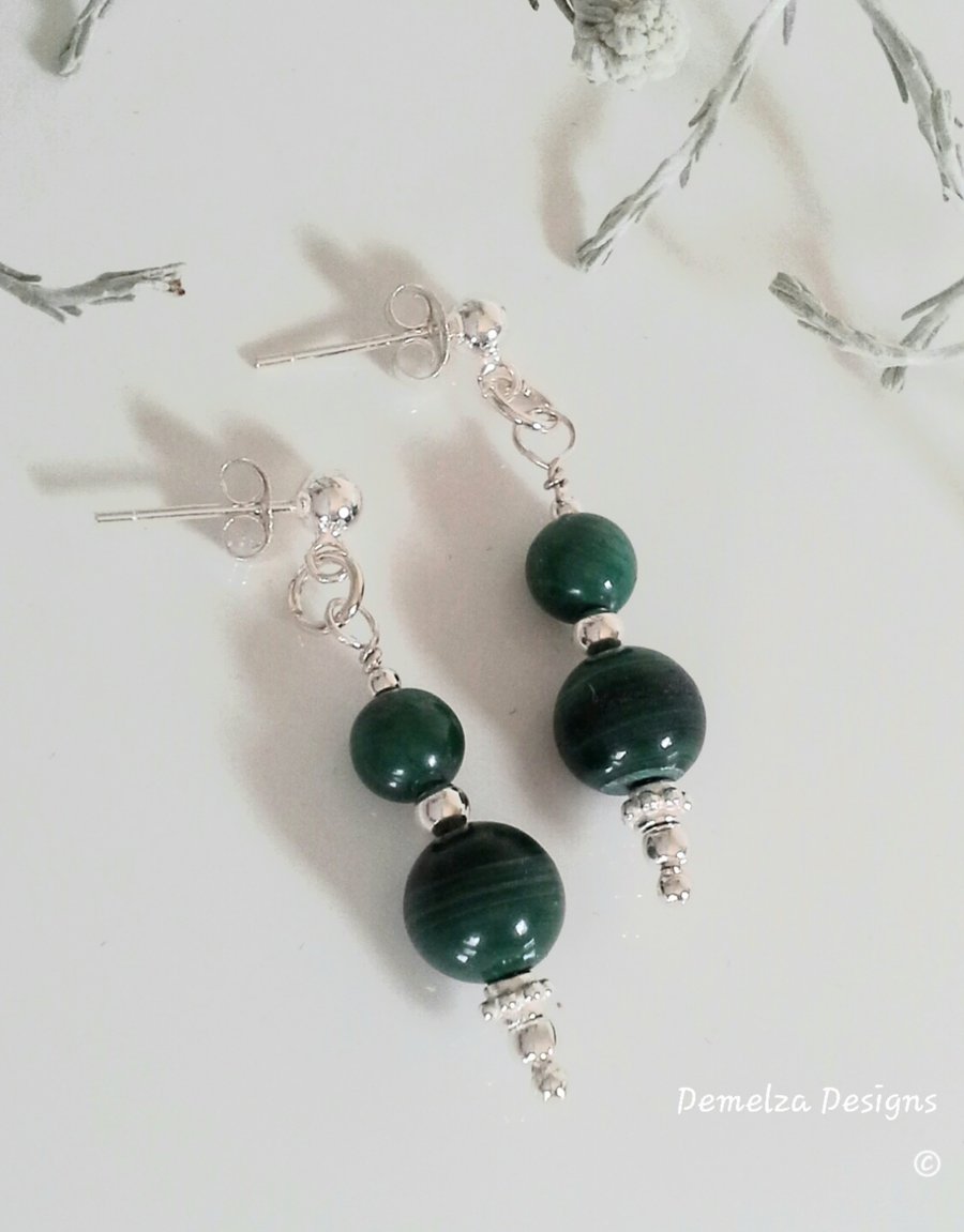 Designer Malachite Sterling Silver Stud Earrings