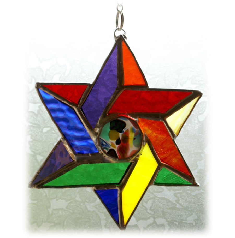 Star of David Suncatcher Stained Glass Rainbow