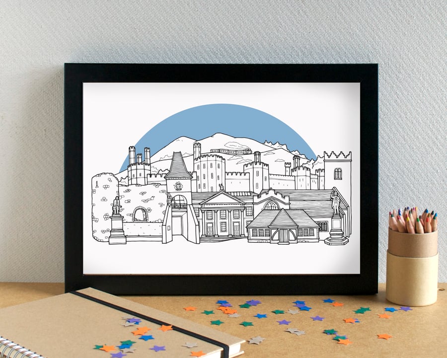 Caernarfon Skyline Art Print