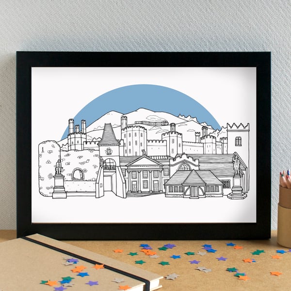 Caernarfon Skyline Art Print