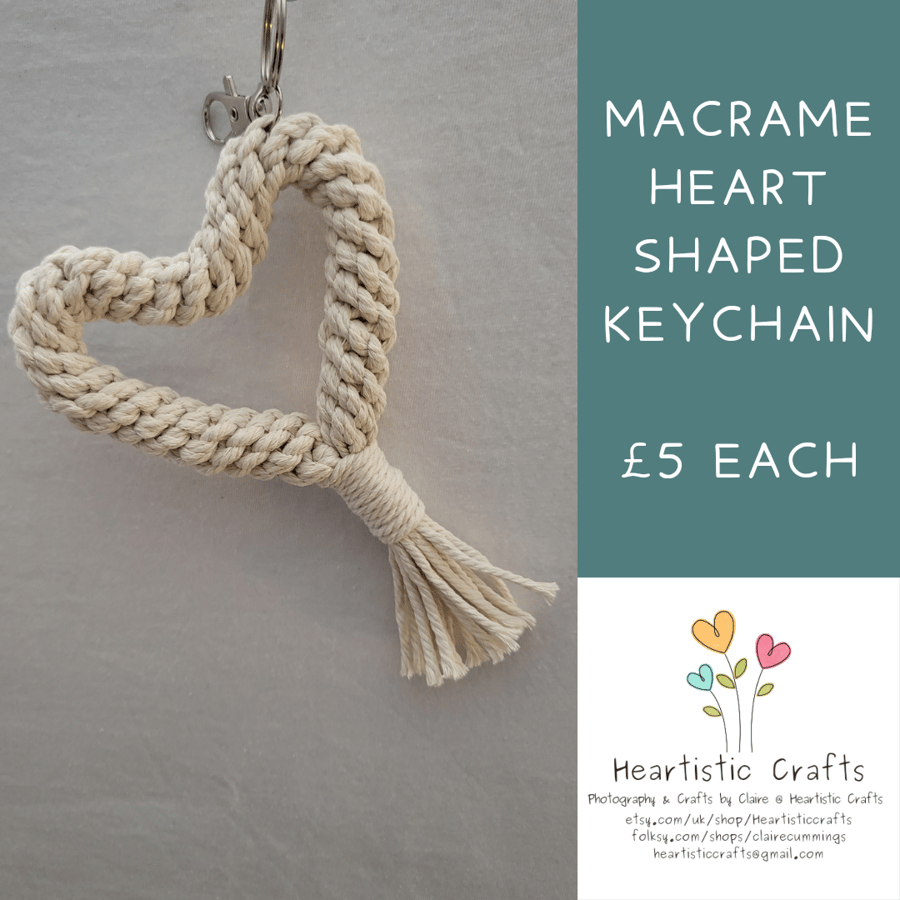 Handmade Macrame Heart Shaped Keyring 