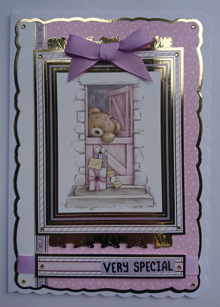 Teddy Bear Birthday Card To Someone Very Special Girl 3D Luxury Handmade Card