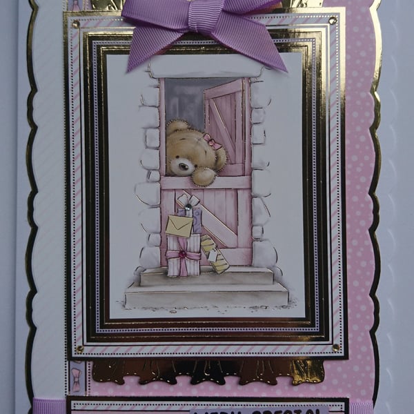 Teddy Bear Birthday Card To Someone Very Special Girl 3D Luxury Handmade Card