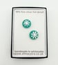 Green Fused Glass Fine Silver Flower Stud Earrings - Image 2