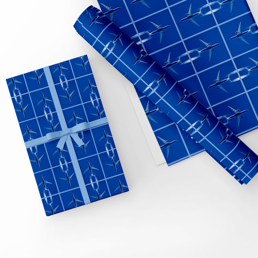 Gift Wrap Aeroplane Design & Matching-Blue Aeroplane Gift Wrap-LG33
