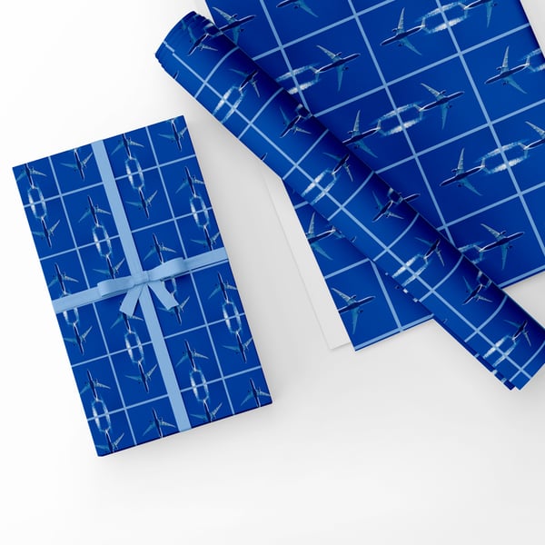 Gift Wrap Aeroplane Design & Matching-Blue Aeroplane Gift Wrap-LG33