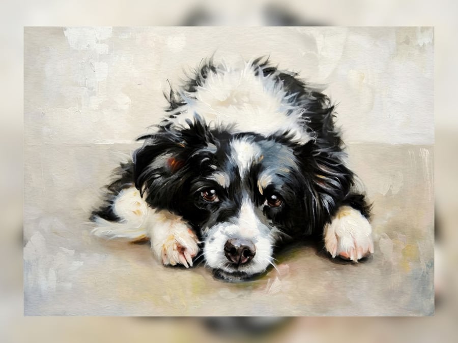 Border Collie Portrait,  Adorable Dog Art 5" x 7" Matte Print