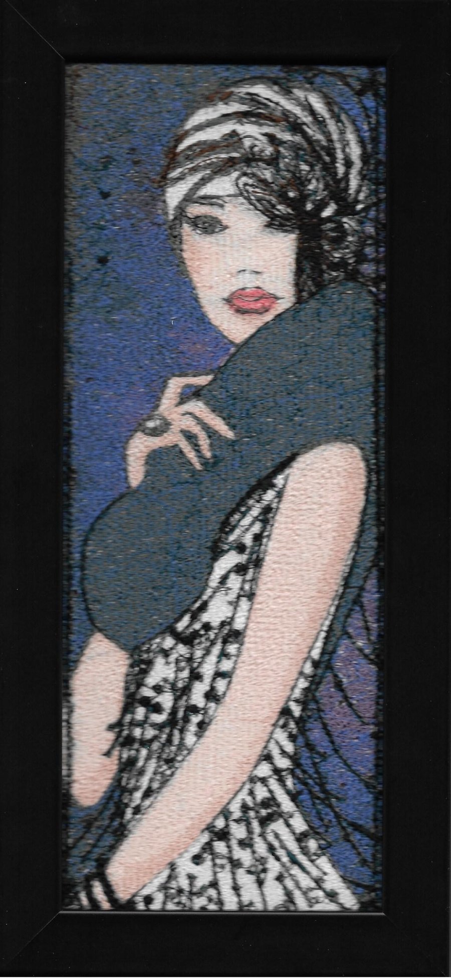 Sophistication. A beautiful, framed, machine embroidered work of art.