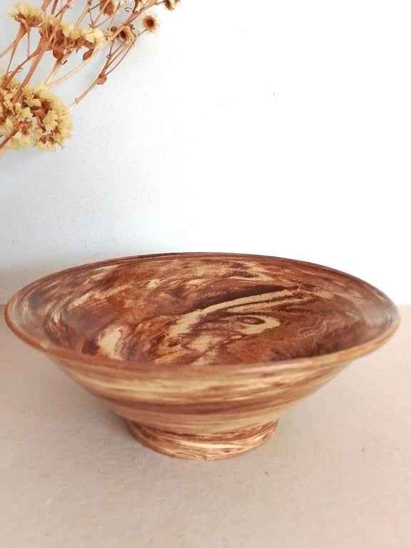 Pottery hand made Agateware bowl, Terracotta and white Agateware bowl