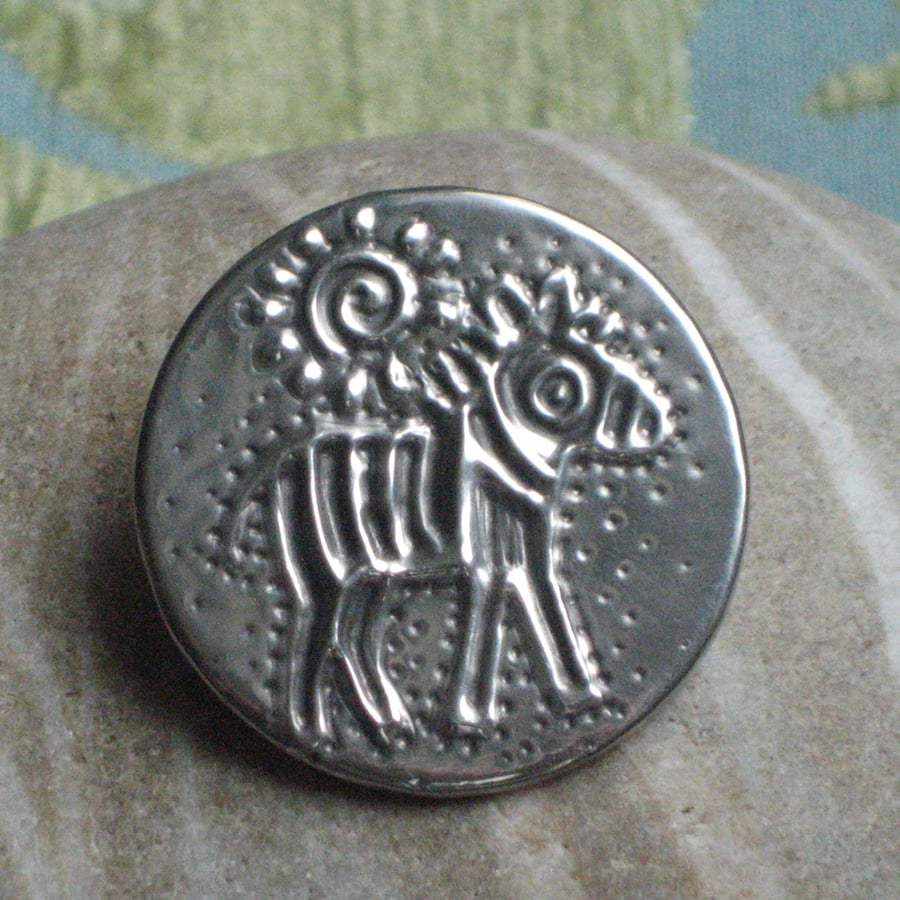 Handmade Zebra Brooch in Silver Pewter