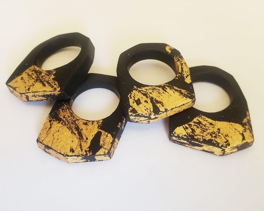 Wabi Sabi Black and Gold chunky distressed statement ring size M