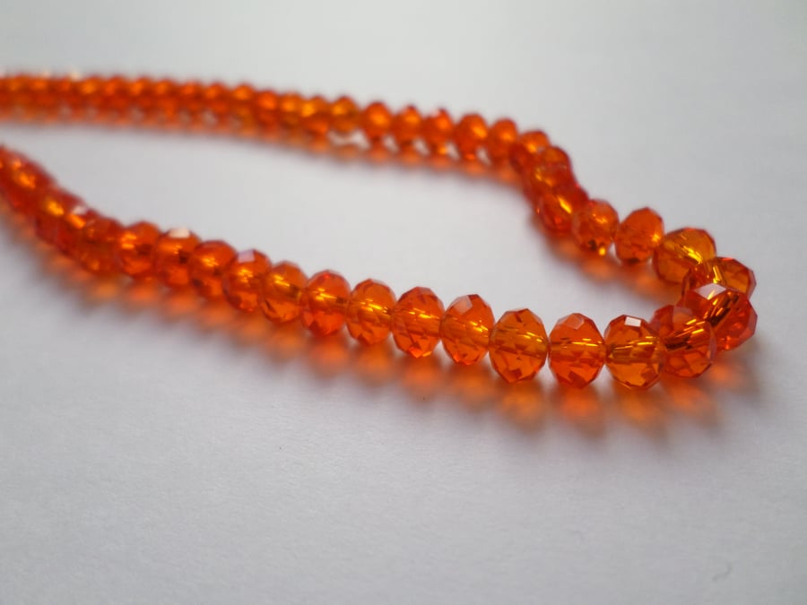 50 x Faceted Glass Beads - Rondelle - 6mm - Orange 