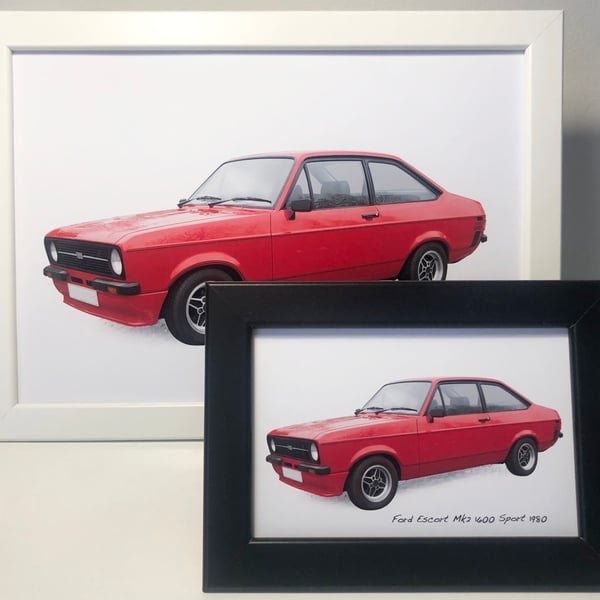 Ford Escort Mk2 1600GT (Red) - 4x6" or A4 Photo in a Black or White frame