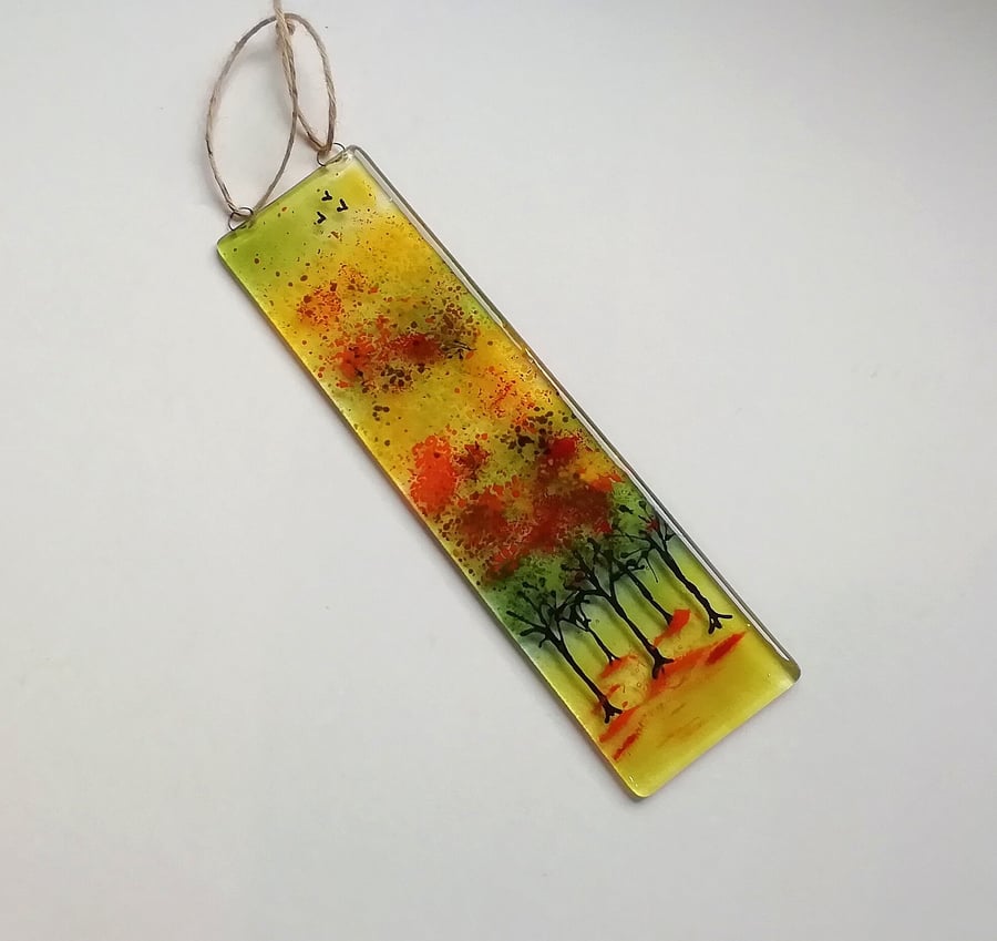 Fused Glass Suncatcher: Autumn Colors, Trees Wall Art