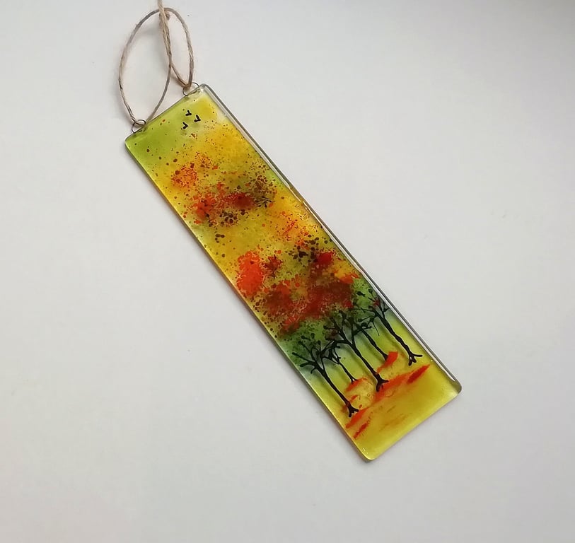 Fused Glass Suncatcher: Autumn Colors, Trees Wall Art