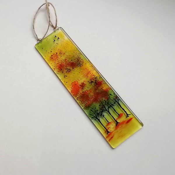 Fused Glass Suncatcher: Autumn Colors, Trees Wall Art