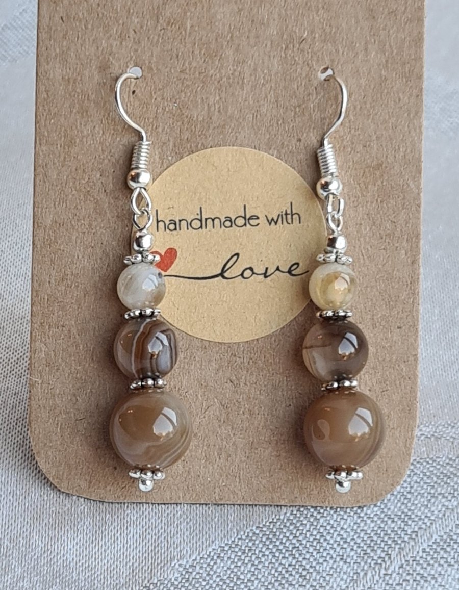 Lovely Coffee Lace Agate Bead Earrings - Latte Colour