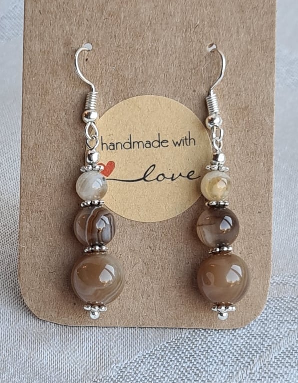 Lovely Coffee Lace Agate Bead Earrings - Latte Colour