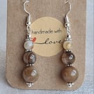 Lovely Coffee Lace Agate Bead Earrings - Latte Colour