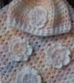Baby girl crocheted hat with matching Blanket with crocheted flowers  - Image 4