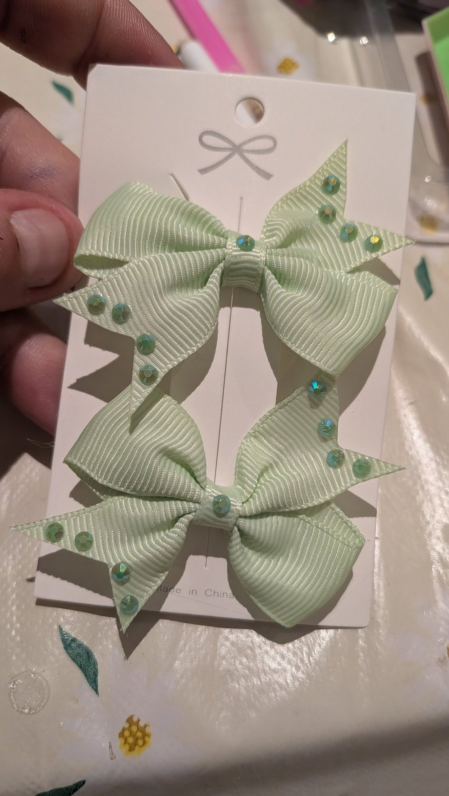 Small 2pk of bows mint green 