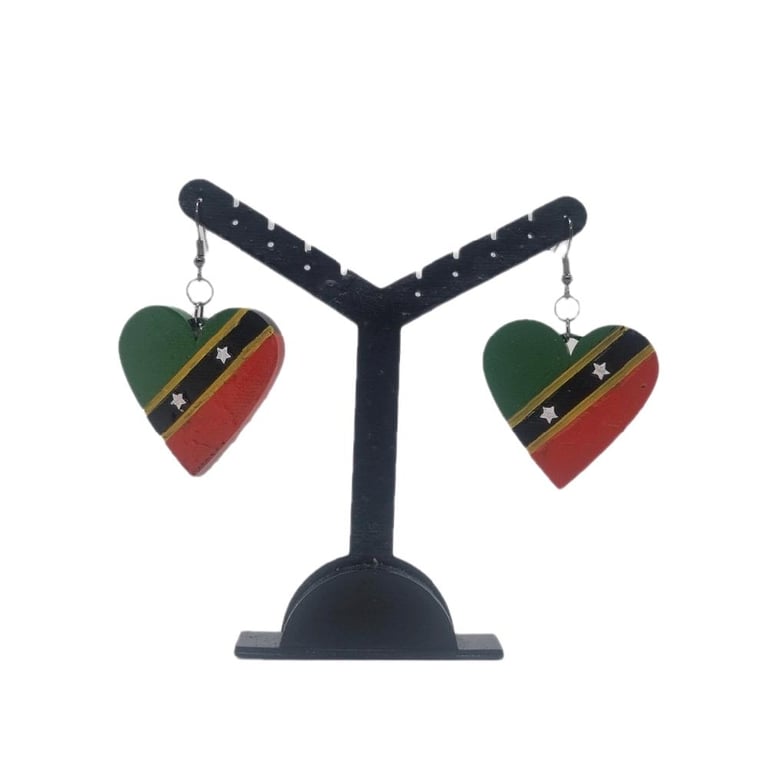 St Kitts and Nevis flag earrings, love Saint kitts and Nevis,loveheart jewellery