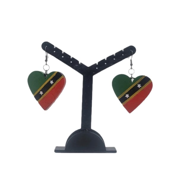 St Kitts and Nevis flag earrings, love Saint kitts and Nevis,loveheart jewellery