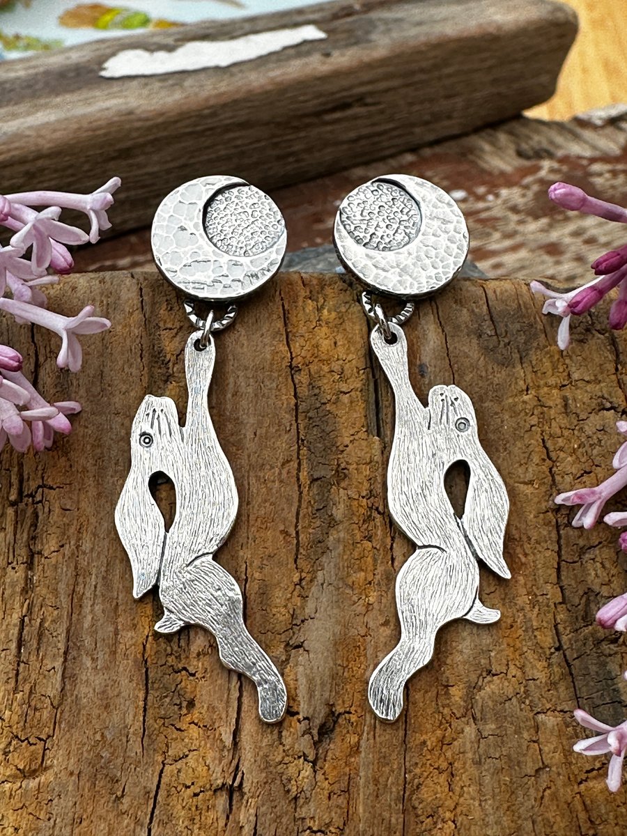 Hare and Moon Earrings (Stud tops)