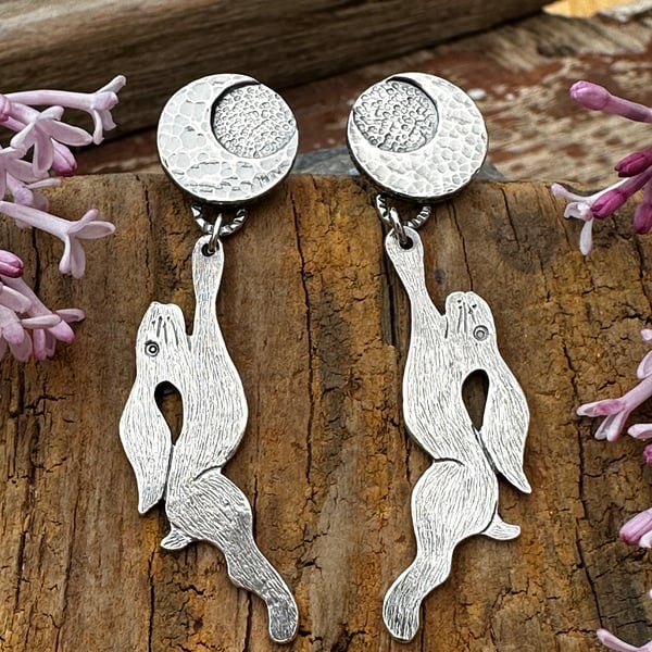 Hare and Moon Earrings (Stud tops)