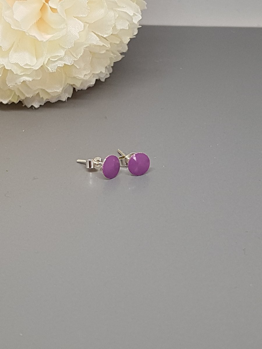 Tiny Sterling Silver Rainbow Stud Earrings - Violet