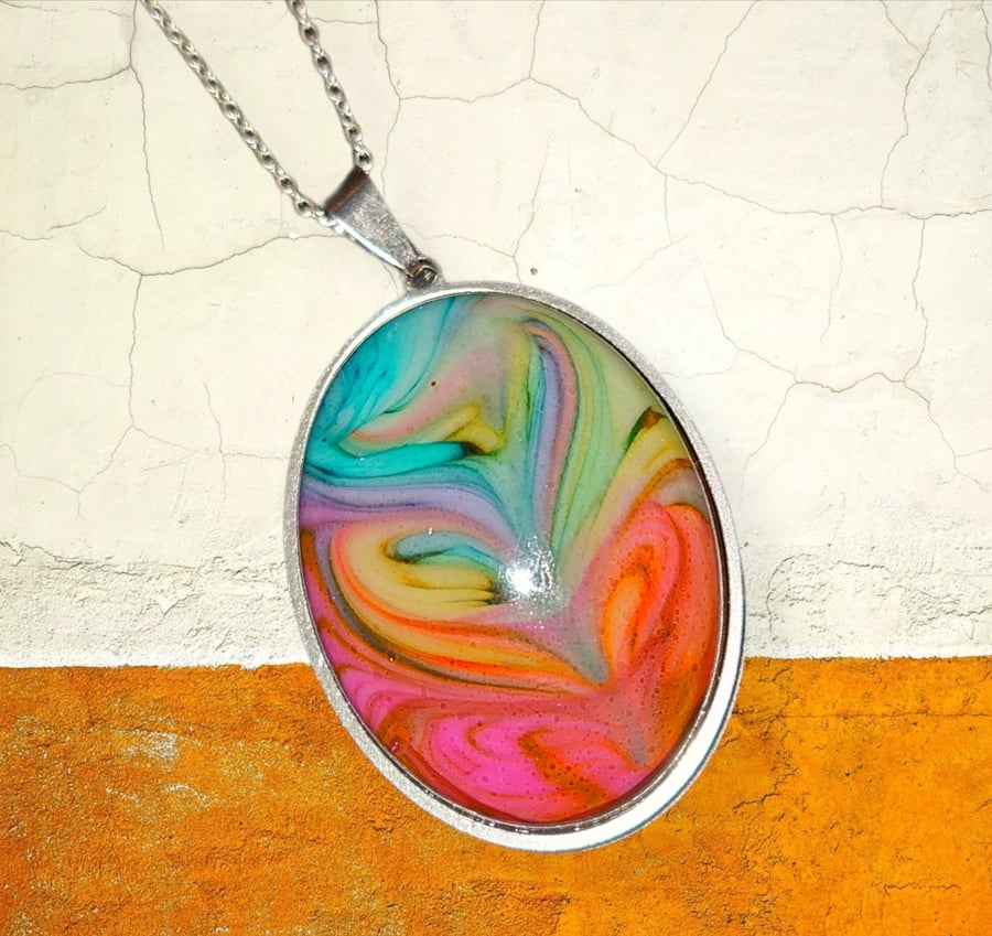 Colourful oval resin necklace