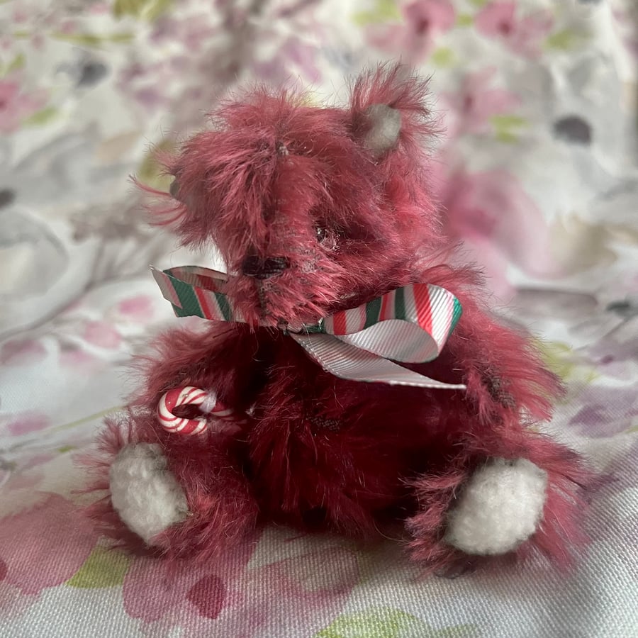 Rudy, miniature Christmas bear, hand sewn collectible bear 