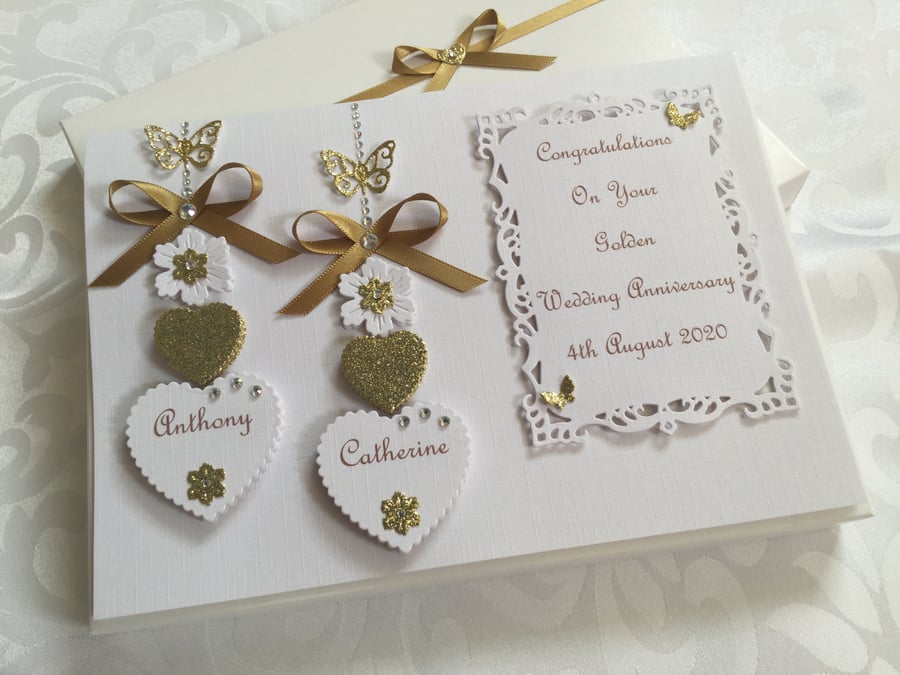 Personalised Golden Wedding Anniversary Card Gift Boxed 50th Mum Dad Any Names