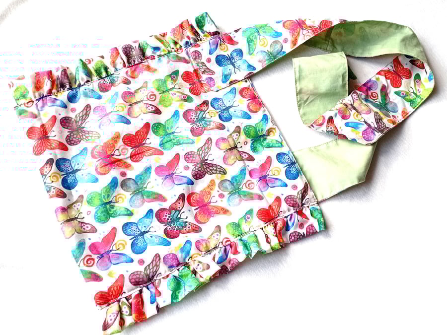 BUTTERFLIES theme, MEDIUM lined shoulder bag with wide strap and Ruffles