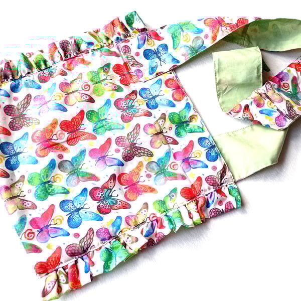 BUTTERFLIES theme, MEDIUM lined shoulder bag with wide strap and Ruffles
