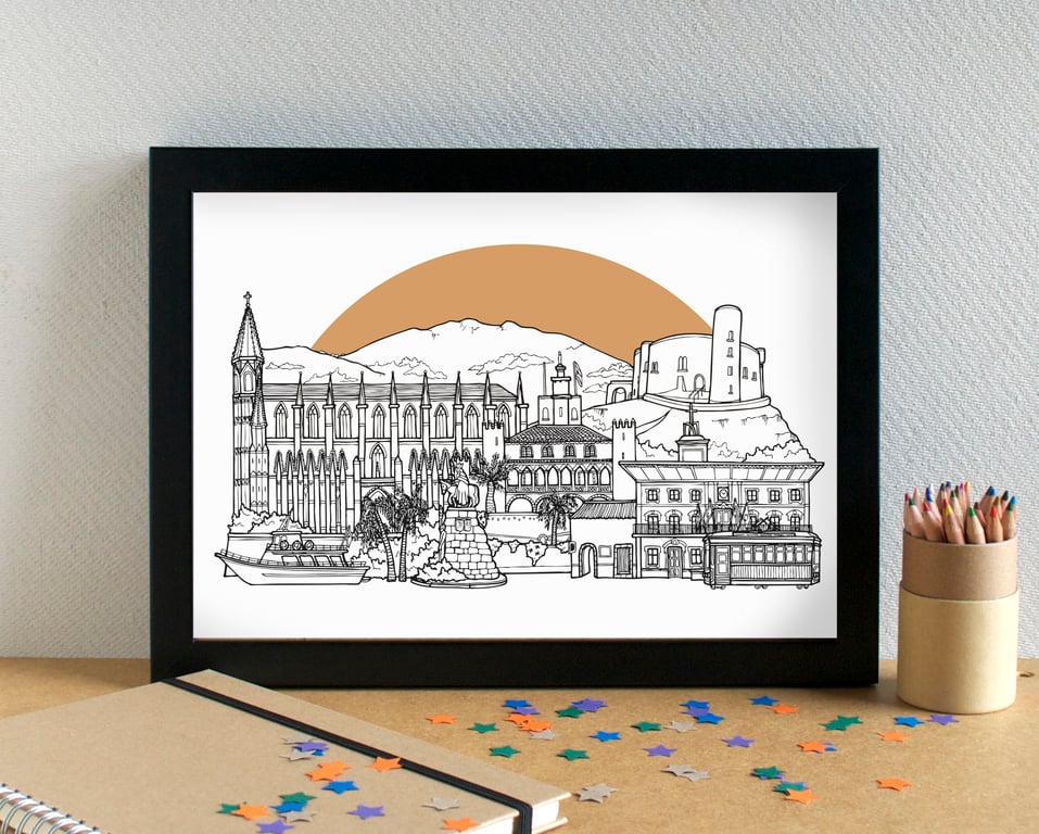 Palma de Mallorca Landmarks Skyline Art Print