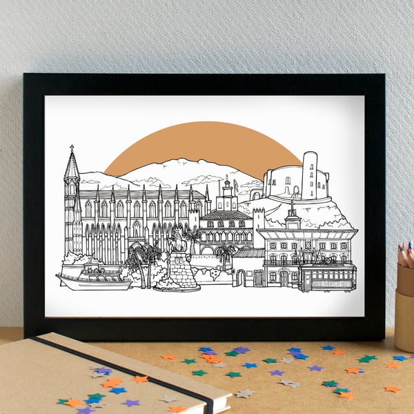 Palma de Mallorca Landmarks Skyline Art Print