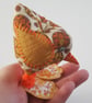 Orange Floral Freestanding Fabric Bird Ornament - Retro Textile Decor