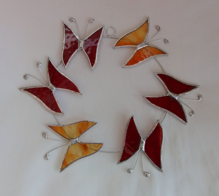 Ring of Butterflies Suncatcher - Red and Orange